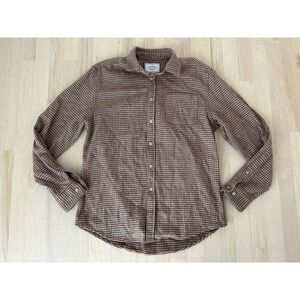 PORTUGUESE FLANNEL Brown Abstract Pie Poule Cotton Shirt Sz Large Portugal